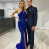 Honey Couture ADRIANNA Electric Blue Sequin One Shoulder Mermaid Formal Dress