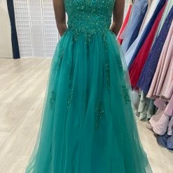 Honey Couture Made To Your Measurements NEW ARRIVALS Honey Couture FREYA Beaded Applique Corset Lace Up Back Tulle Skirt Formal Dress