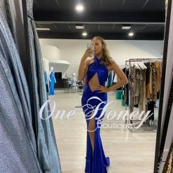 NEW ARRIVALS Honey Couture DARIA Electric Blue Bum Ruching Cut Out Tie Up Formal Dress