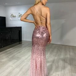 One Honey Boutique Honey Couture KALLIE Pink Sequin Ombre Corset Formal Dress NEW ARRIVALS