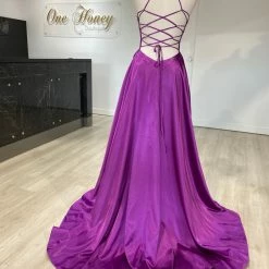 Honey Couture Made To Your Measurements NEW ARRIVALS Honey Couture LUCINDA Lace Up Back Satin A Line Formal Dress