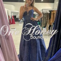 Honey Couture KAYLIE Blue Shimmer Corset Lace Up Ballgown Formal Dress