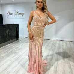 Honey Couture DIAMONDS Pink Sequin Mermaid Formal Gown Dress
