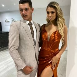 NEW ARRIVALS Honey Couture SASHA Burnt Orange Sienna Satin Corset Leg Split Formal Dress 10 NEW ARRIVALS Honey Couture SASHA Burnt Orange Sienna Satin Corset Leg Split Formal Dress