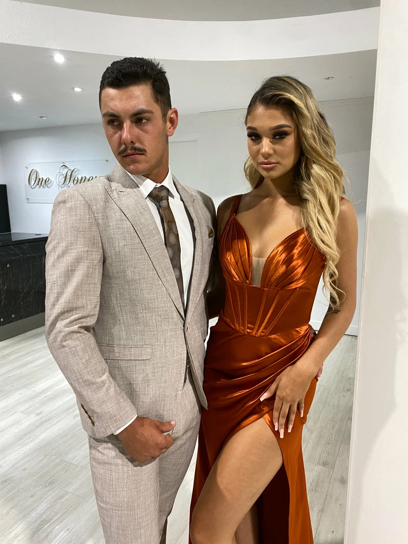 NEW ARRIVALS Honey Couture SASHA Burnt Orange Sienna Satin Corset Leg Split Formal Dress 6 NEW ARRIVALS Honey Couture SASHA Burnt Orange Sienna Satin Corset Leg Split Formal Dress