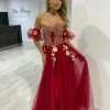 NEW ARRIVALS Honey Couture BLOOM Burgundy Bustier Lace Applique Tulle Formal Dress