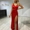 NEW ARRIVALS Honey Couture SADIE Metallic Red Ruched Formal Dress