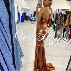 Honey Couture DARIA Copper Bum Ruching Cut Out Tie Up Formal Dress NEW ARRIVALS