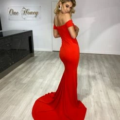 NEW ARRIVALS Honey Couture MCKENNA Red Off Shoulder Mermaid Formal Dress