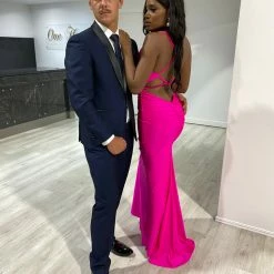 Honey Couture JAZ Magenta Hot Pink Crystal Feature Mermaid Formal Gown NEW ARRIVALS