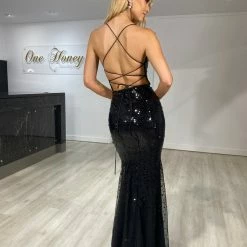 One Honey Boutique NEW ARRIVALS Honey Couture KALLIE Black Sequin Ombre Corset Formal Dress
