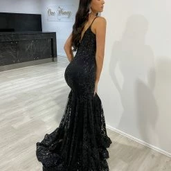 Honey Couture ARMANI Black Sequin Corset Mermaid Formal Gown Dress NEW ARRIVALS