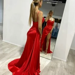 NEW ARRIVALS Honey Couture CECILA Red Diamante Bustier Formal Dress