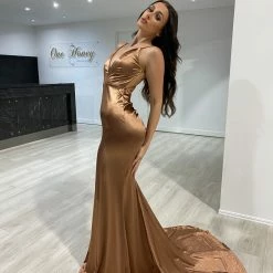 NEW ARRIVALS Honey Couture MILEE Copper Low Back Mermaid Formal Dress 12 NEW ARRIVALS Honey Couture MILEE Copper Low Back Mermaid Formal Dress