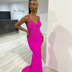Honey Couture MARISE Fuchsia Hot Pink Diamante Feature Mermaid Formal Dress NEW ARRIVALS