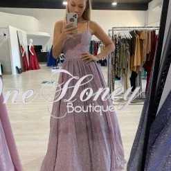 Honey Couture KAYLIE Blush Pink Shimmer Corset Lace Up Ballgown Formal Dress