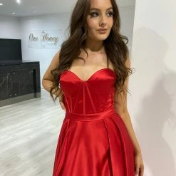 Honey Couture Made To Your Measurements Honey Couture TORI Strapless Bustier Bridal Satin Formal Dress NEW ARRIVALS