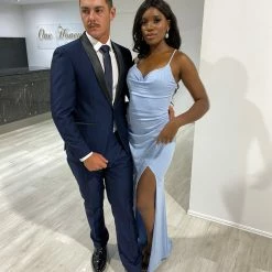 Honey Couture CRISTELLA Baby Blue Crystal Feature Mermaid Formal Gown NEW ARRIVALS