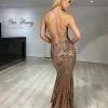 One Honey Boutique The ZOE Rose Gold Sequin Mermaid Formal Gown