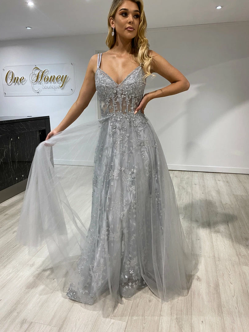 NEW ARRIVALS Honey Couture NORA Silver Tulle Glitter Corset Formal Dress 7 NEW ARRIVALS Honey Couture NORA Silver Tulle Glitter Corset Formal Dress