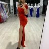 Honey Couture ADELE Red Off Shoulder Formal Dress