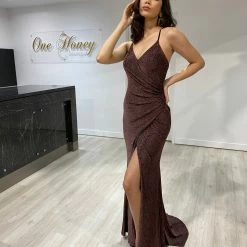 Honey Couture NEW ARRIVALS The BELINDA Copper Ruching Mermaid Evening Gown Dress