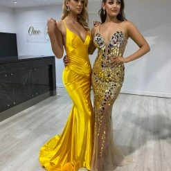 NEW ARRIVALS Honey Couture COCO Yellow Low Back Bum Ruching Mermaid Formal Dress 11 NEW ARRIVALS Honey Couture COCO Yellow Low Back Bum Ruching Mermaid Formal Dress