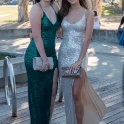 NEW ARRIVALS Honey Couture LUZ Emerald Green Lace Up Sequin Formal Gown Dress