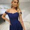 NEW ARRIVALS Honey Couture CARMEN Navy Blue Lace Applique Chiffon Bridesmaid Formal Dress