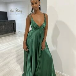 Honey Couture HUNTAR Emerald Green Silky A Line Bridesmaid Formal Dress NEW ARRIVALS