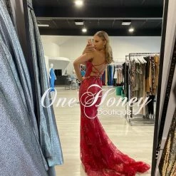 Tina Holly Couture Made To Order NEW ARRIVALS Tina Holly Couture BB001 Red Sequin Lace Back Mermaid Formal Dress