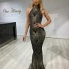 Honey Couture HYRA Black & Gold Halter Glitter Formal Dress NEW ARRIVALS
