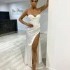 Honey Couture ZENDAYA Off White Satin Corset Bustier Leg Split Formal Dress NEW ARRIVALS