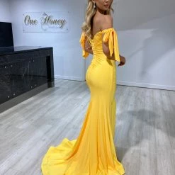 Honey Couture BELLE Yellow Off Shoulder Mermaid Formal Dress NEW ARRIVALS