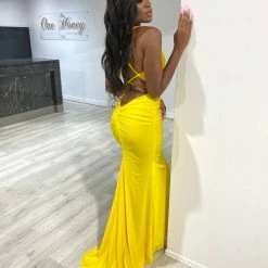 Honey Couture JAZ Neon Yellow Crystal Feature Mermaid Formal Gown NEW ARRIVALS