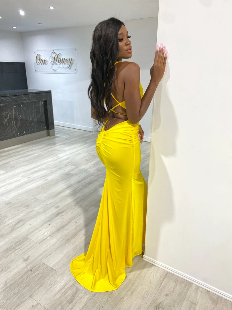 Honey Couture JAZ Neon Yellow Crystal Feature Mermaid Formal Gown NEW ARRIVALS 3 Honey Couture JAZ Neon Yellow Crystal Feature Mermaid Formal Gown NEW ARRIVALS