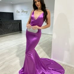 NEW ARRIVALS Honey Couture MILEE Violet Purple Low Back Mermaid Formal Dress