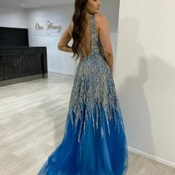 Honey Couture VIANNE Peacock Blue Glitter Tulle Formal Dress NEW ARRIVALS