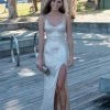 NEW ARRIVALS Honey Couture LUZ Silver Lace Up Sequin Formal Gown Dress