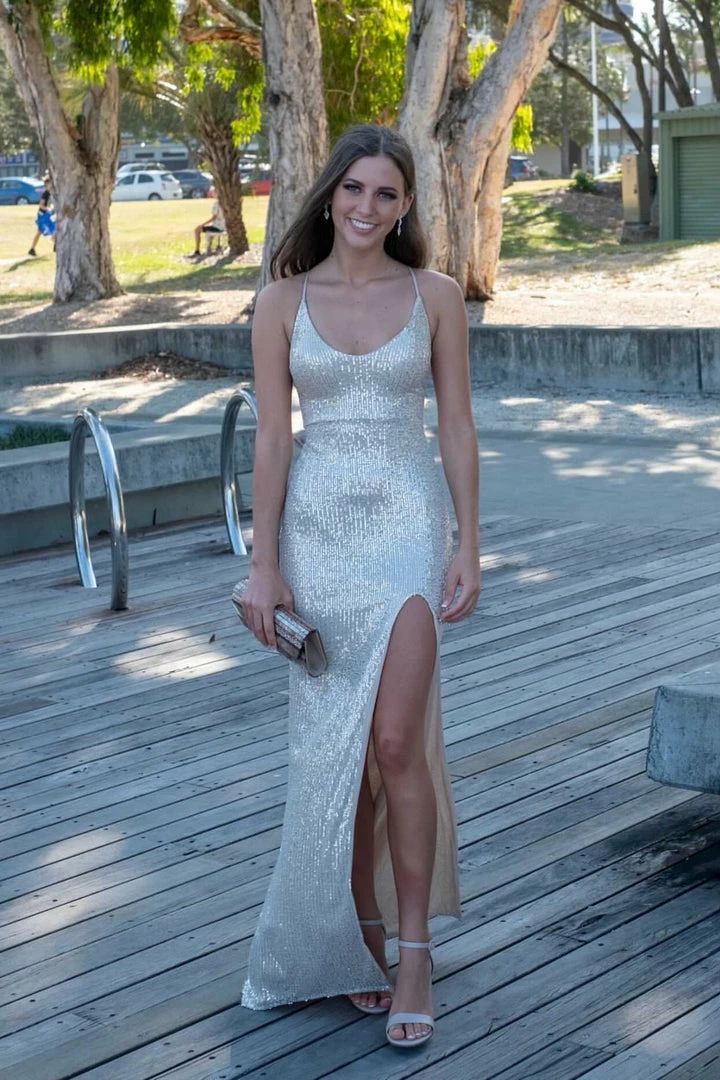 NEW ARRIVALS Honey Couture LUZ Silver Lace Up Sequin Formal Gown Dress 3 NEW ARRIVALS Honey Couture LUZ Silver Lace Up Sequin Formal Gown Dress