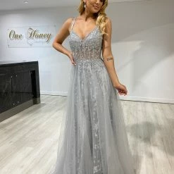 NEW ARRIVALS Honey Couture NORA Silver Tulle Glitter Corset Formal Dress 14 NEW ARRIVALS Honey Couture NORA Silver Tulle Glitter Corset Formal Dress