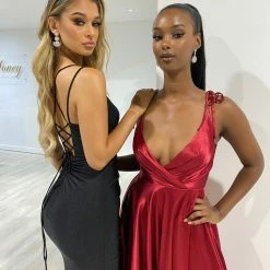 Honey Couture HUNTAR Burgundy Silky A Line Bridesmaid Formal Dress