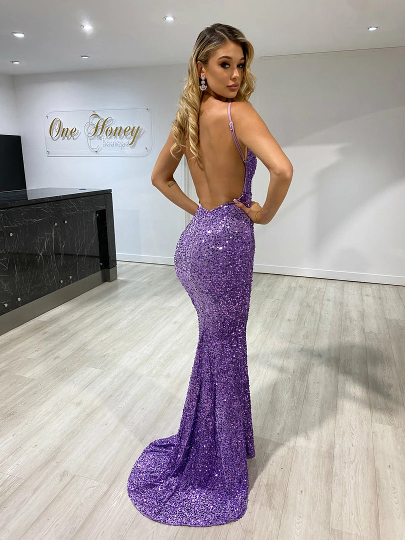 Honey Couture KAYTUM Lilac Purple Sequin Mermaid Evening Gown Dress 4 Honey Couture KAYTUM Lilac Purple Sequin Mermaid Evening Gown Dress