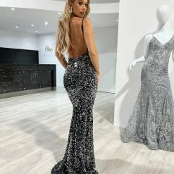 Honey Couture KAYTUM Black Sequin Mermaid Evening Gown Dress NEW ARRIVALS