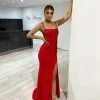 Honey Couture ELANA Red Diamante Bustier Lace Up Formal Dress