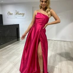 NEW ARRIVALS Honey Couture CORALIE Fuschia Pink Strapless Ballgown Formal Dress