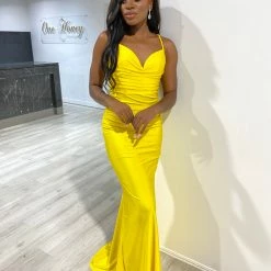 Honey Couture JAZ Neon Yellow Crystal Feature Mermaid Formal Gown NEW ARRIVALS