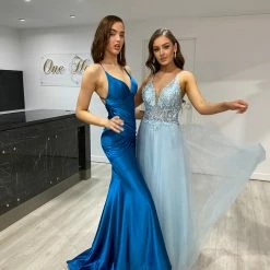 NEW ARRIVALS Honey Couture INEZ Baby Blue Tulle Lace Gown Formal Dress