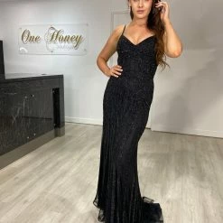 NEW ARRIVALS Honey Couture DIAMONDS Black Sequin Mermaid Formal Gown Dress