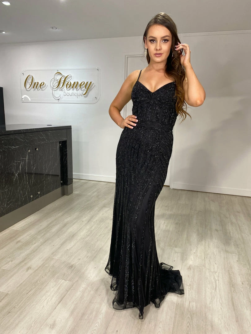 NEW ARRIVALS Honey Couture DIAMONDS Black Sequin Mermaid Formal Gown Dress 4 NEW ARRIVALS Honey Couture DIAMONDS Black Sequin Mermaid Formal Gown Dress